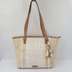 Sakroots Meadow Straw Bohemian Tote Cream